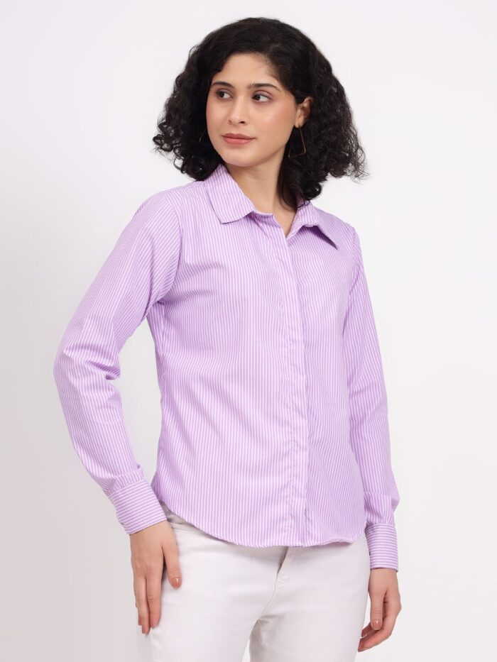 Women Regular Fit Striped Spread Collar Casual Shirt - Image 6