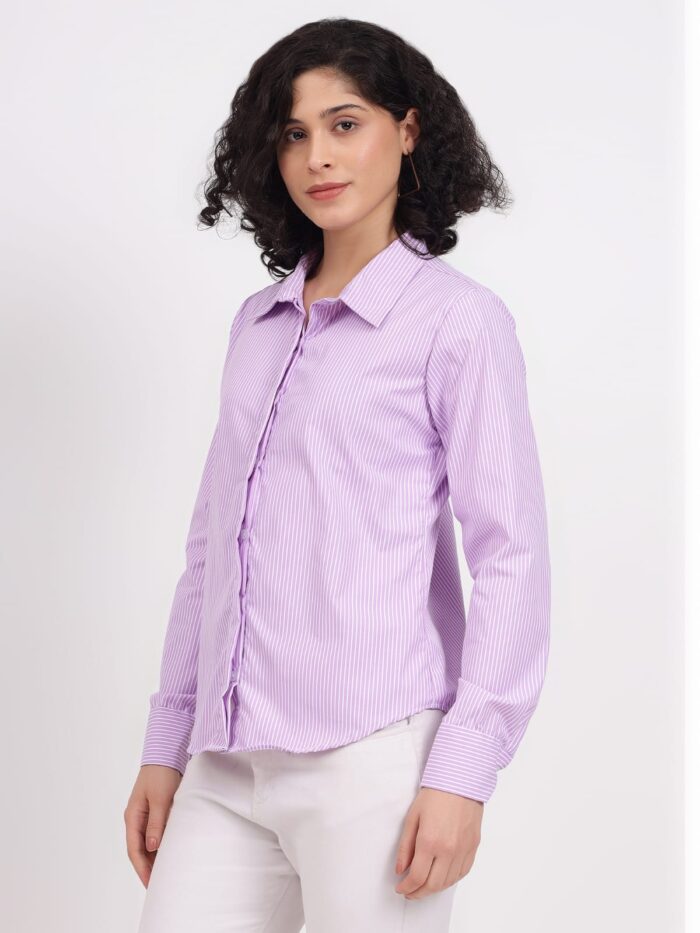 Women Regular Fit Striped Spread Collar Casual Shirt - Image 5