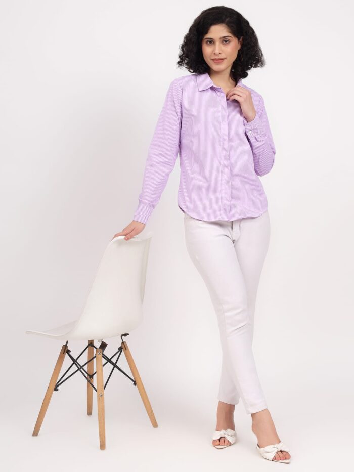 Women Regular Fit Striped Spread Collar Casual Shirt - Image 4