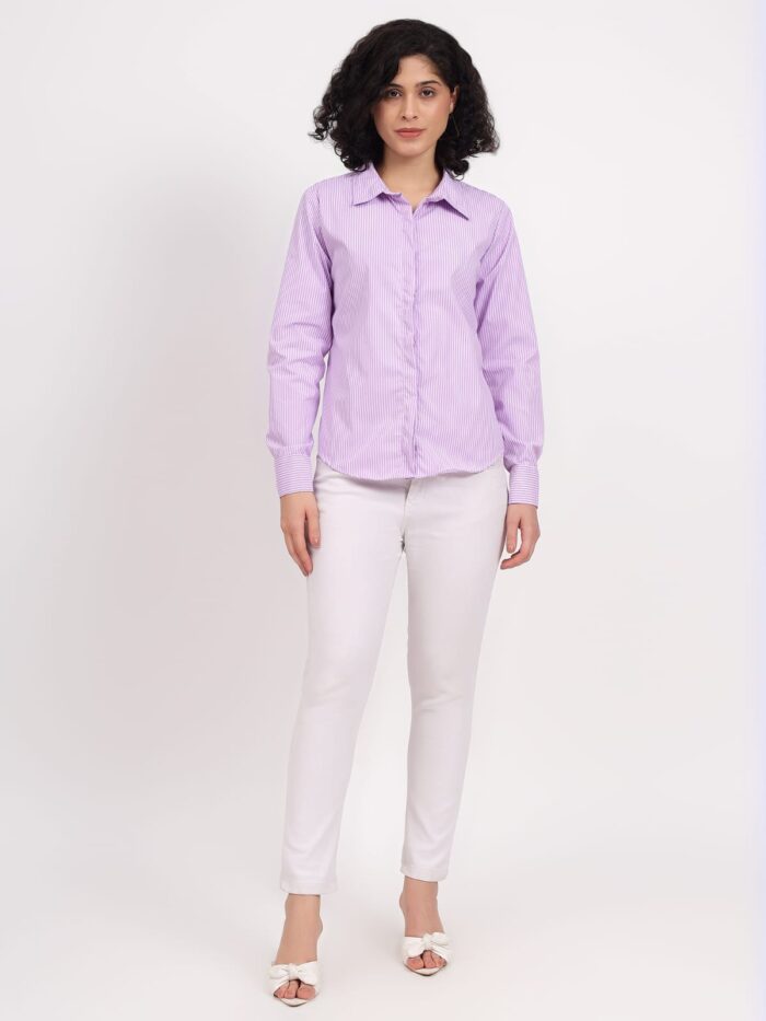 Women Regular Fit Striped Spread Collar Casual Shirt - Image 3
