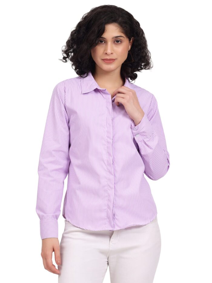 Women Regular Fit Striped Spread Collar Casual Shirt