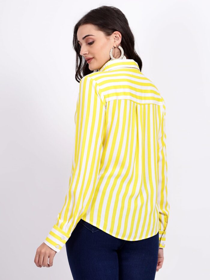 Women Yellow and White Striped Women Shirt - Image 8