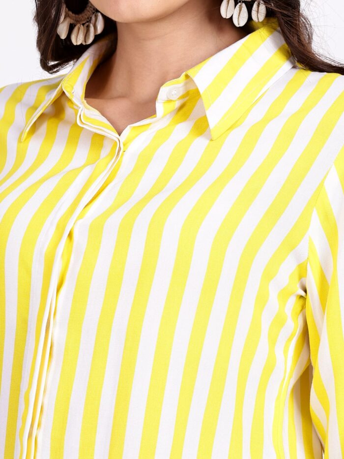 Women Yellow and White Striped Women Shirt - Image 7