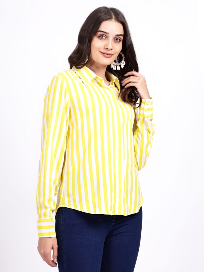 Women Yellow and White Striped Women Shirt - Image 6