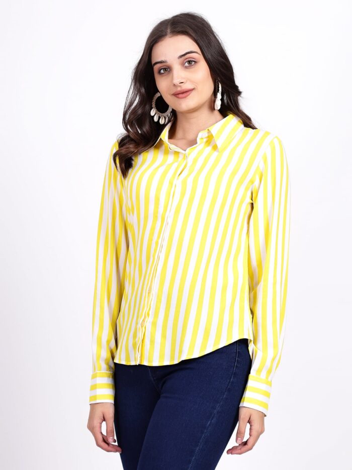 Women Yellow and White Striped Women Shirt