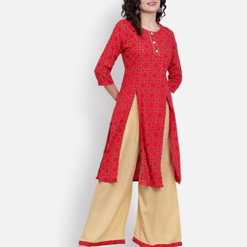 Woman in a contemporary floral outfit featuring a kurta and dhoti pants.