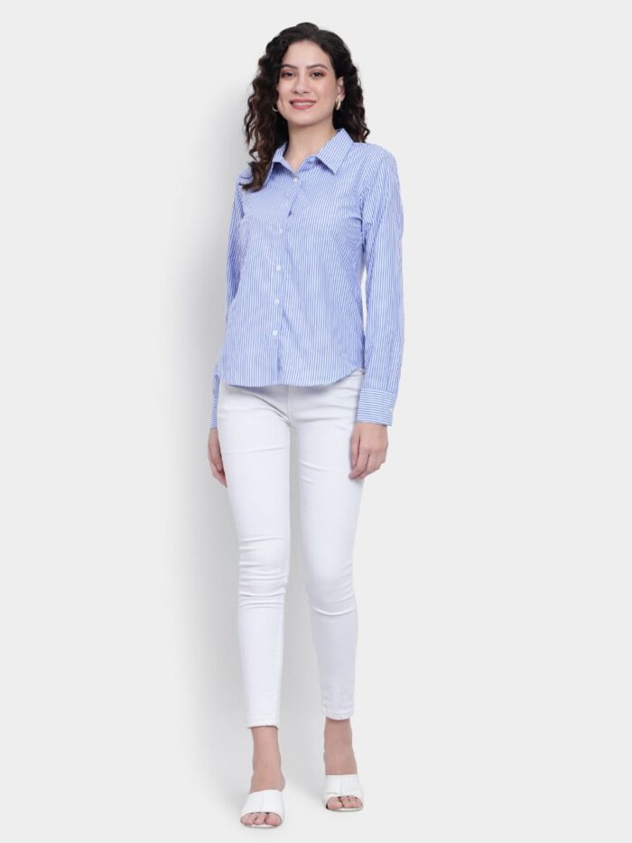 Women's Blue Pinstripe Shirt - Image 7