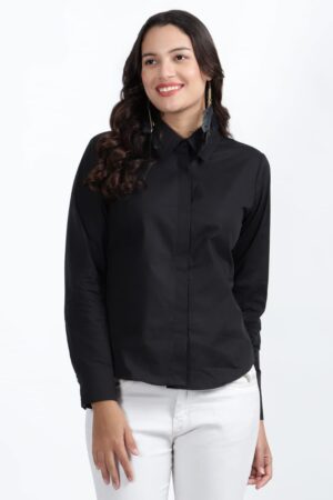 Nksa Fashion Women Formal Black Shirt