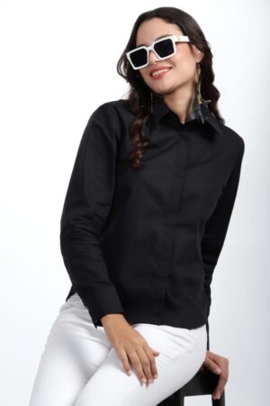 Nksa Fashion Women Formal Black Shirt
