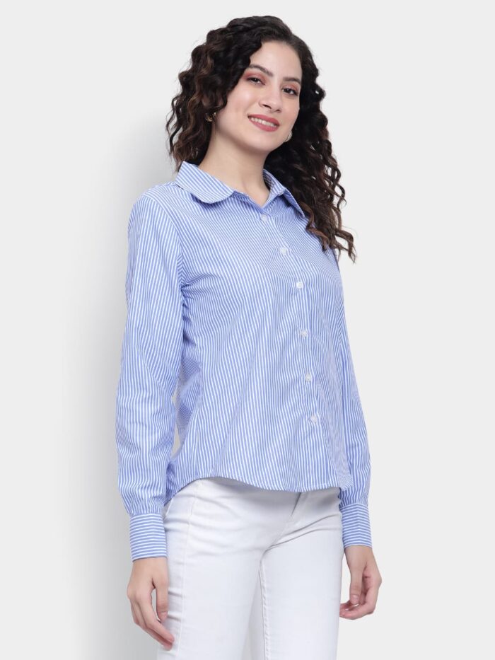 Women's Blue Pinstripe Shirt - Image 4