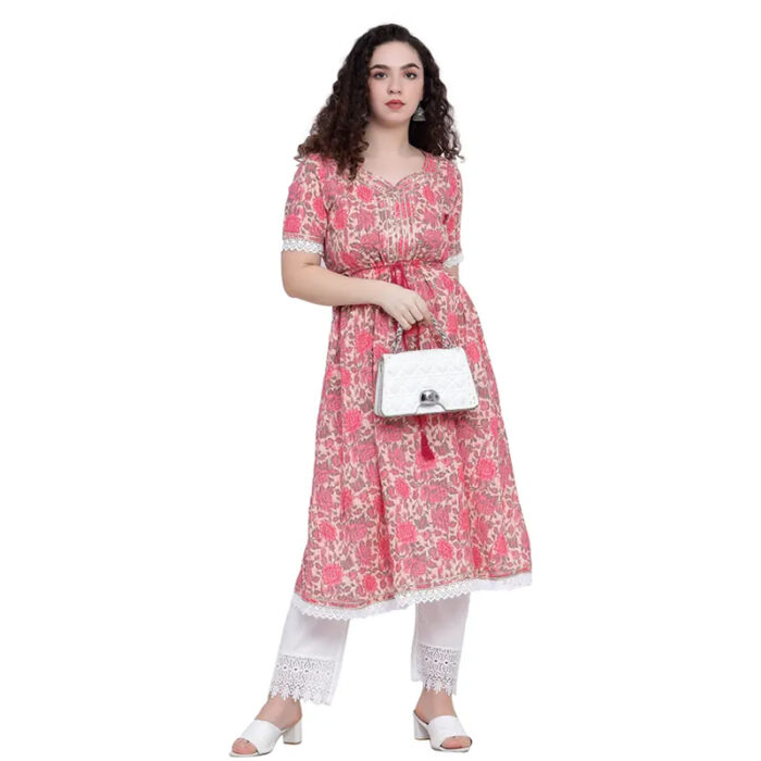 Women A-line Pink, Grey, Beige Midi/Calf Length Dress