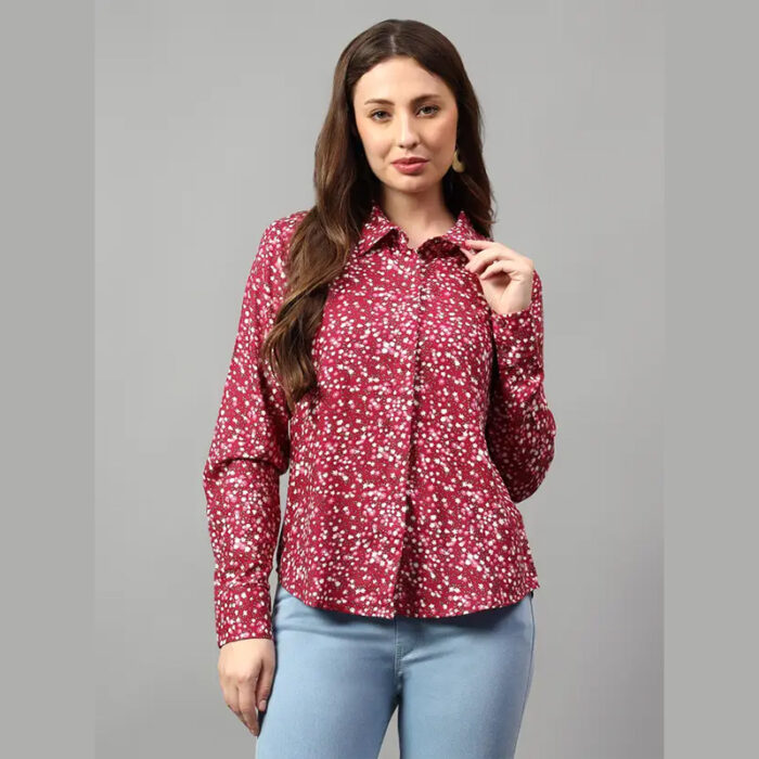 Women Regular Fit Floral Print Cut Away Collar Casual Shirt