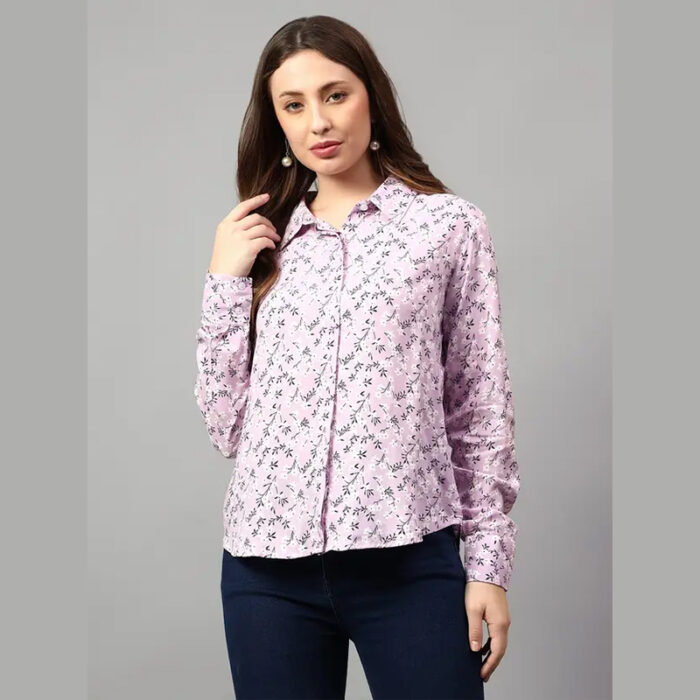 Women Regular Fit Floral Print Cut Away Collar Casual Shirt