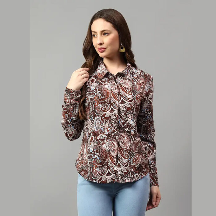 Women Regular Fit Floral Print Cut Away Collar Casual Shirt