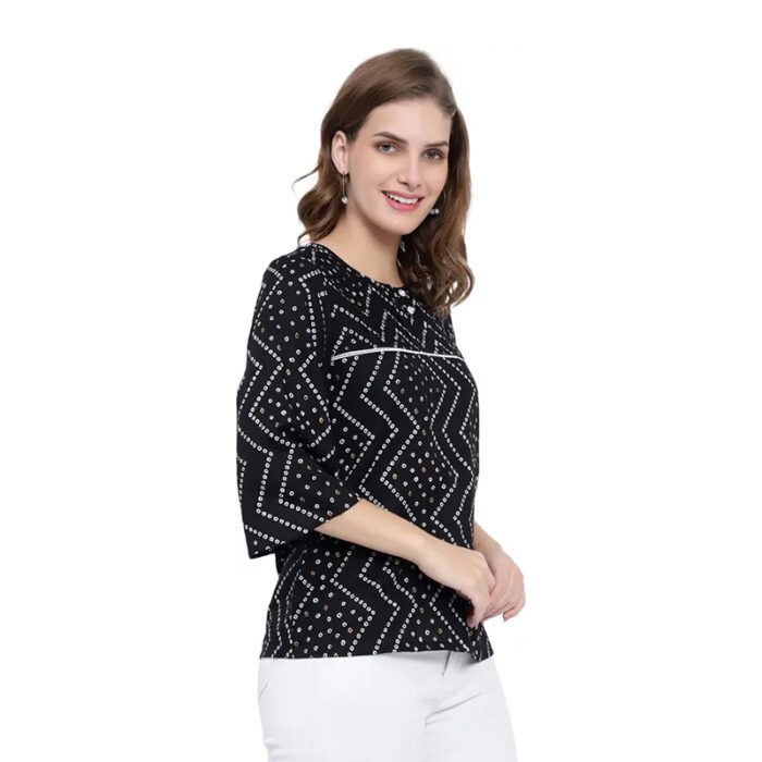 Casual Regular Sleeves Geometric Print Women Black Top