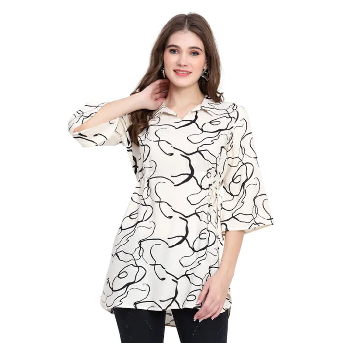 Casual Bell Sleeves Printed Women Black, White Top