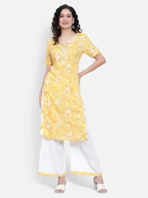 Women Cotton Rayon Kurta Palazzo Set - Image 3