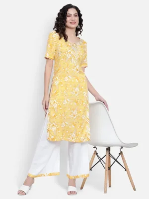 Women Cotton Rayon Kurta Palazzo Set - Image 2
