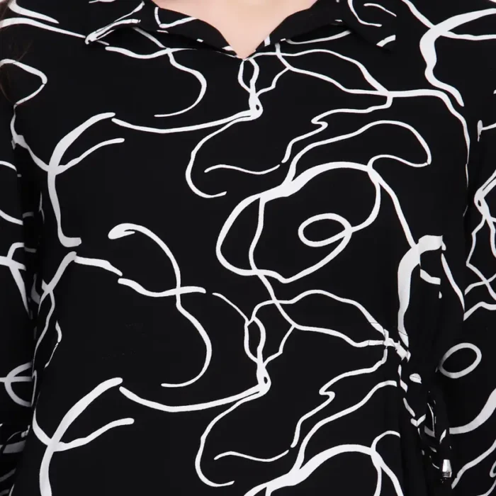 Casual Bell Sleeves Printed Women Black, White Top - Image 3