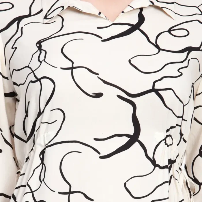 Casual Bell Sleeves Printed Women Black, White Top - Image 4