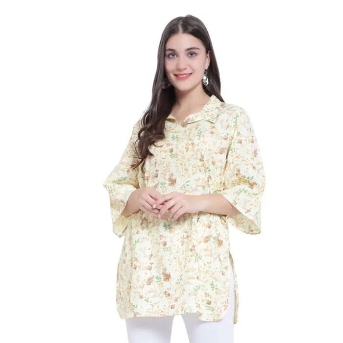 Casual Regular Sleeves Printed Women Yellow Top