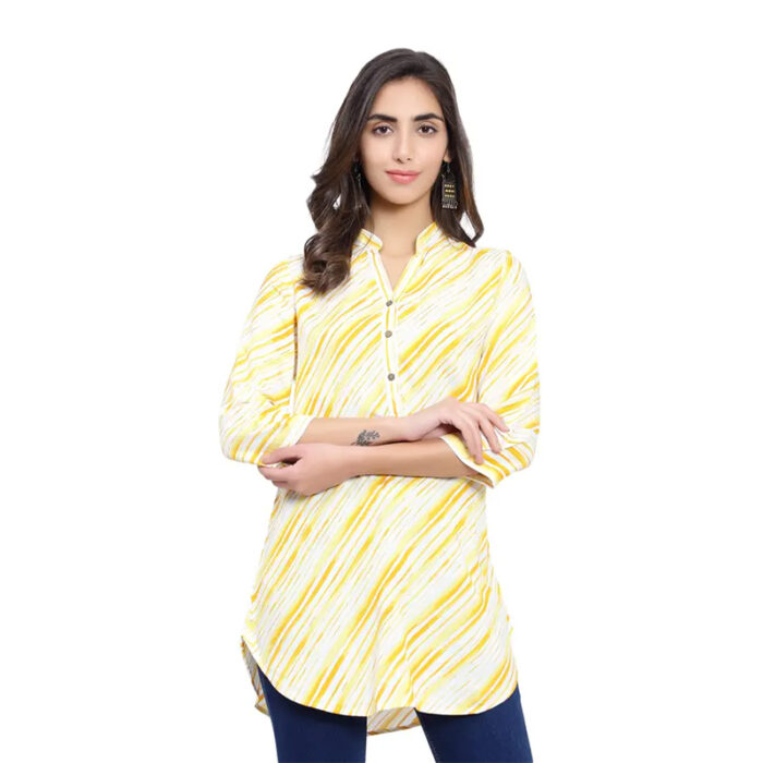 Casual Regular Sleeves Striped Women White, Yellow Top