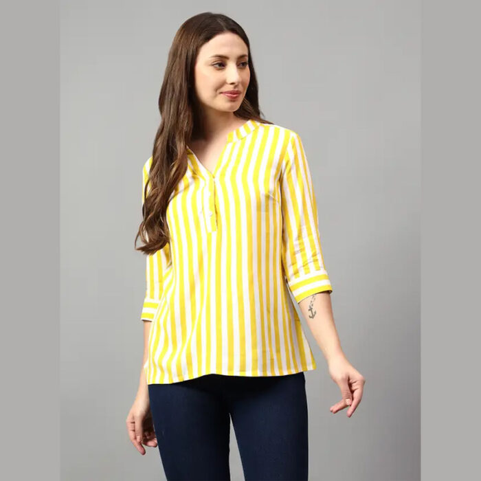 Casual Puff Sleeves Self Design Women Yellow Top