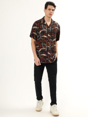 Men Casual Short Sleeve Brown Shirt | NKSA Fashion