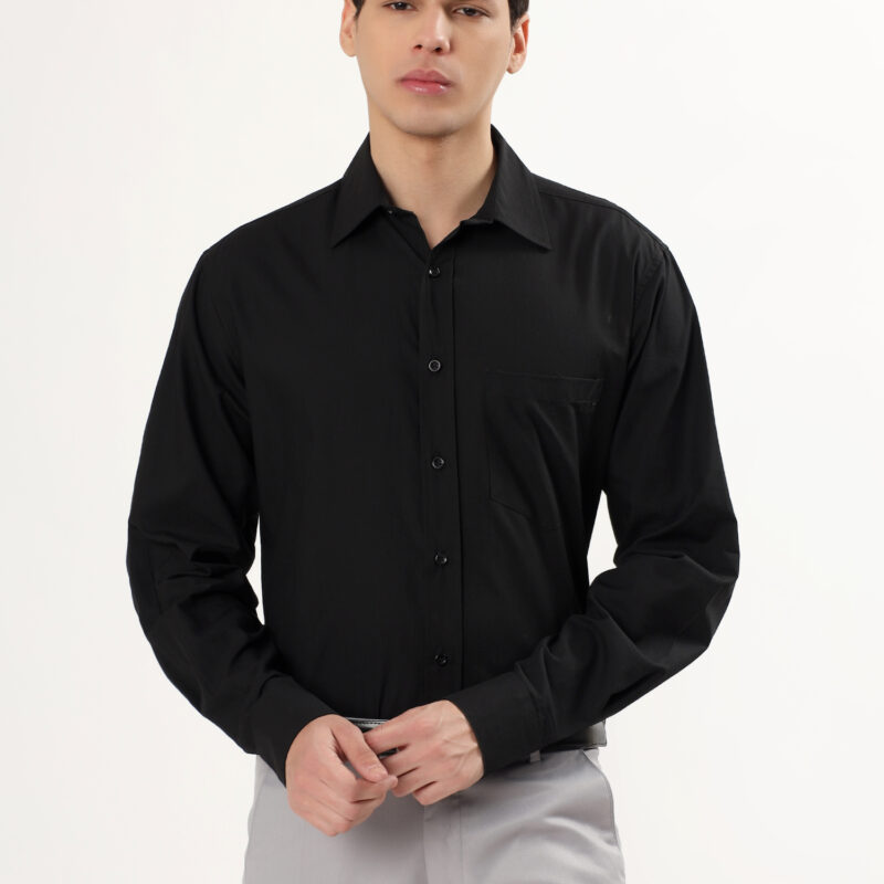 Men Formal Long Sleeve Button-Up Shirt - Black |Nksa