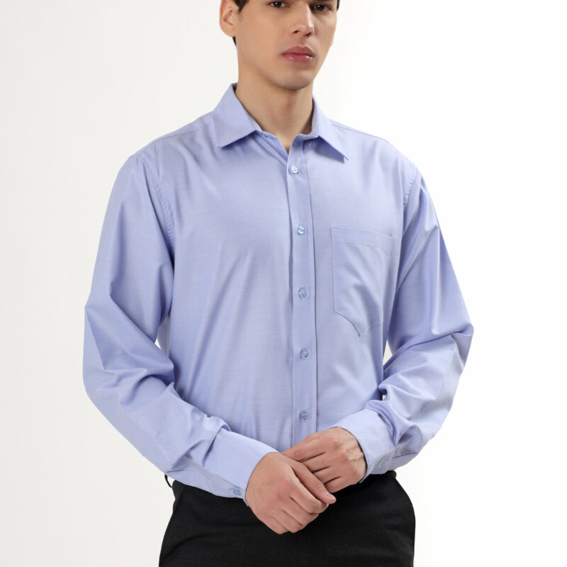 Men Formal Long Sleeve Button-Up Shirt - Light Blue