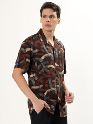 Men Casual Short Sleeve Brown Shirt | NKSA Fashion