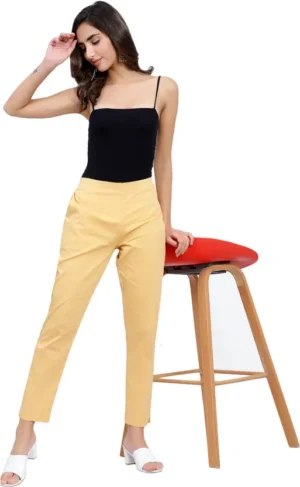 Yellow Slim Fit Trousers Nksa Fashion