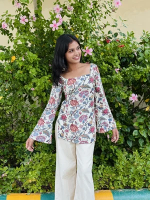 NKSA Fashion floral cotton kurti latest design for women