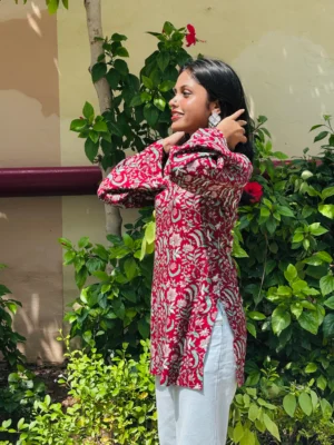 Elegant women’s kurti in maroon floral cotton – NKSA Fashion