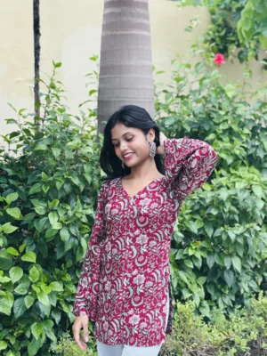 NKSA Fashion maroon kurti design for women ethnic fashion